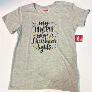 Holiday Time Gray Christmas Lights Women’s T-Shirt Size Medium